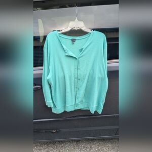Rafaella Green Boxy Button Down Shirt